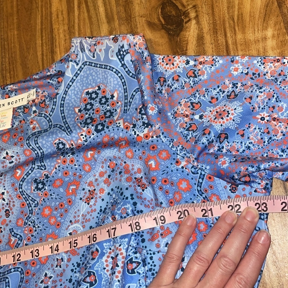 Gretchen Scott women’s XL 16 18 dress Blue 
Orange pattern stretch 3/4 sleeve - Picture 8 of 11